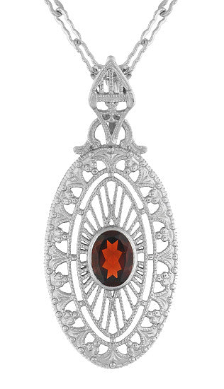 Sterling Silver Garnet Oval Locket Necklace