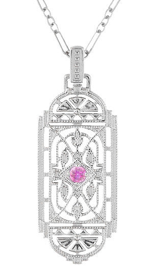 1920s Pink Sapphire Pendant in Sterling Silver - Vintage Style Art 