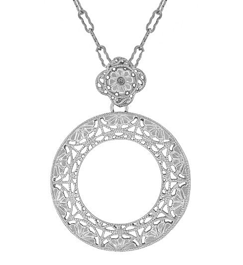 Art Deco Eternal Circle of Love Filigree Pendant Necklace in