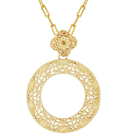 Art Deco Eternal Circle of Love Filigree Pendant Necklace in Sterling ...