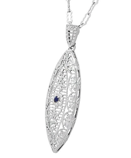 Pear Shape Drop Leaf Diamond Necklace For Women With Sapphire In