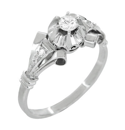 Retro Moderne Diamond Antique Engagement Ring in Platinum - Item: R1051 - Image: 2