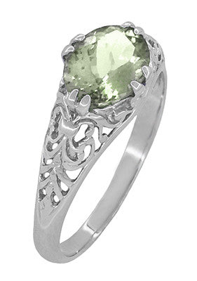 Edwardian Vintage Style Filigree Oval Green Amethyst Promise Ring in  Sterling Silver | Prasiolite