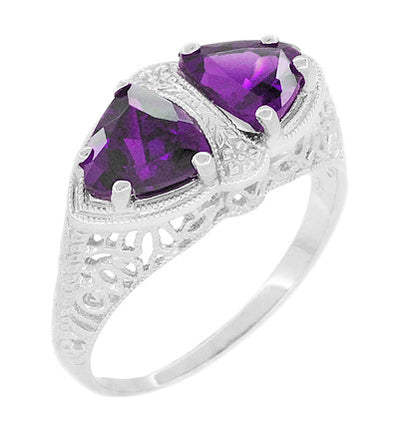 Art Deco Amethyst Duo Filigree Ring in 14K White Gold - Vintage Style ...