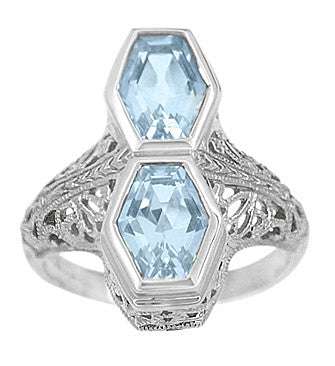 Oval Swiss Blue Topaz Two Stone Bypass Ring with Diamonds | Angara