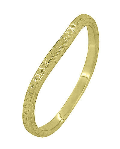 14K Yellow Gold Art Deco Thin Curved Carved Wheat Vintage Wedding Ring ...