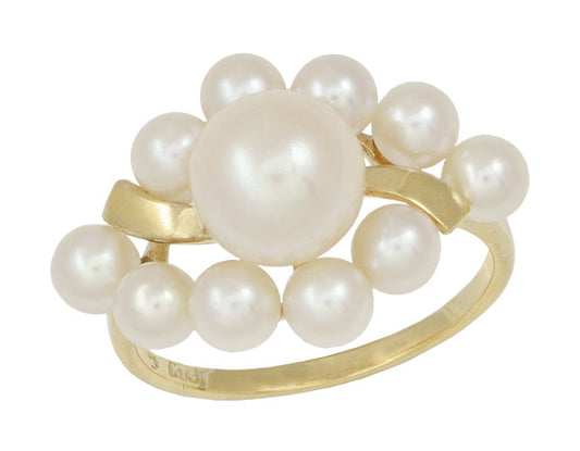 Vintage Mikimoto Pearl Cluster Ring in 14 Karat Yellow Gold