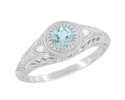 Art 2024 Deco Natural Aquamarine Sterling Filigree Ring