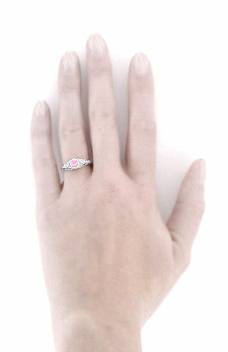 Women's Pink Sapphire Hand Carved Wedding Ring in White Ceramic