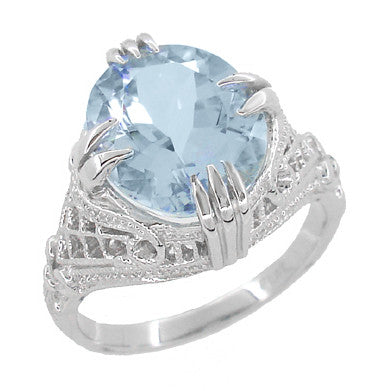 Art deals Deco Natural Aquamarine Sterling Filigree Ring