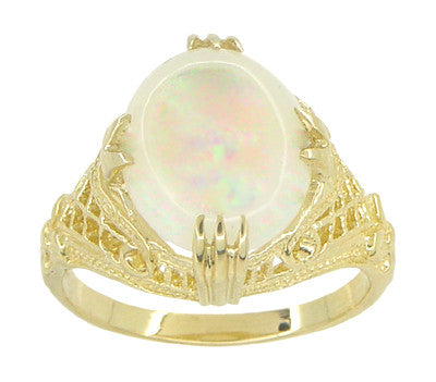 Art Deco Antique White Opal Filigree Ring in Yellow Gold - October ...