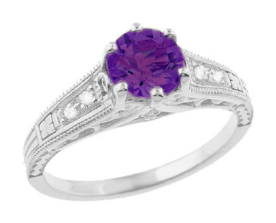 1920's Art Deco Filigree Amethyst Engagement Ring with Diamonds in 14K ...