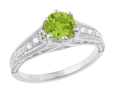 White Gold Peridot Engagement Ring Set, Art Deco Peridot Wedding Ring Set, Vintage Peridot Bridal Set, outlets Antique Peridot Anniversary Ring Set.