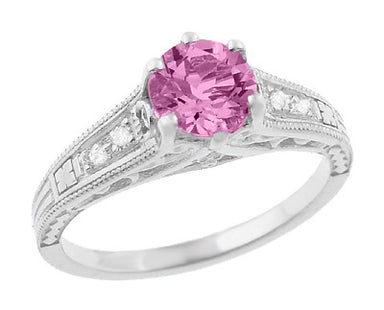 Light Pink Sapphire Engagement Ring Vintage Lotus Flower Two Row Ring Diamond Twisted Ring Unique Floral Bridal Promise Anniversary Ring Platinum +