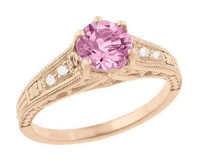 Pink Sapphire Rose Cut and Diamond Flower Earrings 18K Yellow