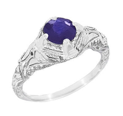 Art Deco Blue Iolite Engraved Filigree Vintage Engagement Ring in White ...