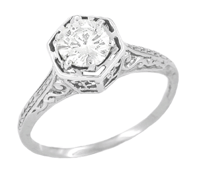 Art Deco Filigree Flowers Vintage Style White Sapphire Engagement Ring ...