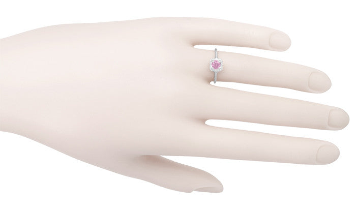 Women's Pink Sapphire Hand Carved Wedding Ring in White Ceramic