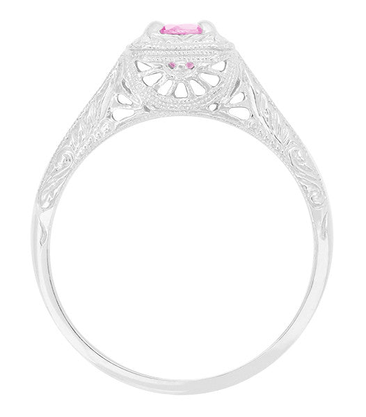 Women's Pink Sapphire Hand Carved Wedding Ring in White Ceramic