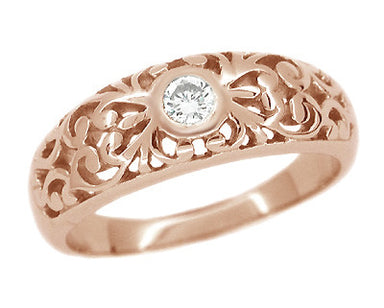 Filigree Edwardian Diamond Band Ring in 14 Karat Rose ( Pink ) Gold