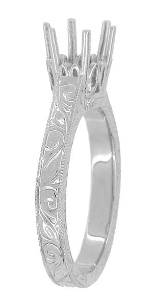 Vintage Art Deco Ring Setting Style - Art Deco 3/4 Carat Crown Scrolls Filigree Engagement Ring Setting in Platinum