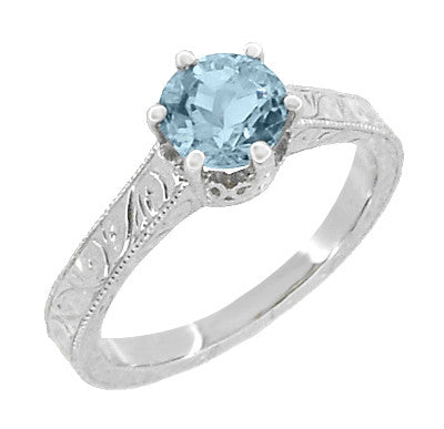 Gorgeous buy Art Deco Natural Aquamarine & Diamond Scroll Ring