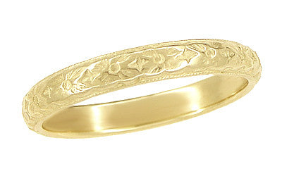 Art Deco Carved Vintage Dogwood Flowers Wedding Band in Yellow Gold ...