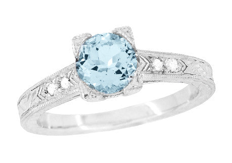 Gorgeous buy Art Deco Natural Aquamarine & Diamond Scroll Ring