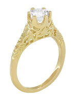 Art Deco 1/2 Carat Crown of Leaves Filigree Solitaire Diamond Engagement Ring in Yellow Gold