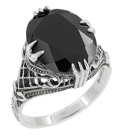 14K White Natural Black Onyx Ring – Dreams Come True Jewelry