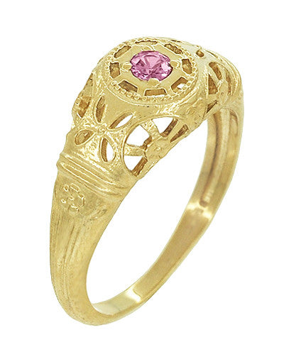 Low Dome Vintage Art Deco Filigree Pink Sapphire Ring in Yellow Gold ...