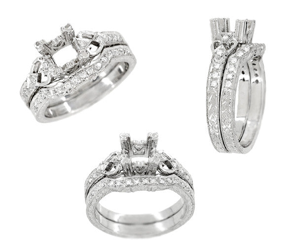 Art Deco Loving Hearts 1/2 Carat Diamond Antique Style Engraved Engage ...