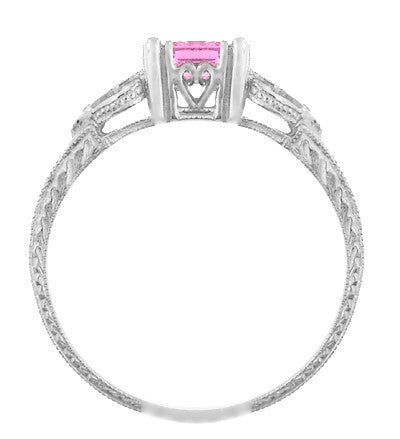 Vintage Sapphire Art Deco Engagement Ring Style - Art Deco 1/2 Carat Princess Cut Pink Sapphire and Diamond Engagement Ring in 18 Karat White Gold