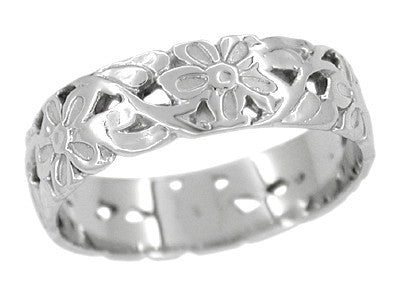 Art Nouveau Flowers & Leaves Antique Wedding Ring in 14K White Gold ...