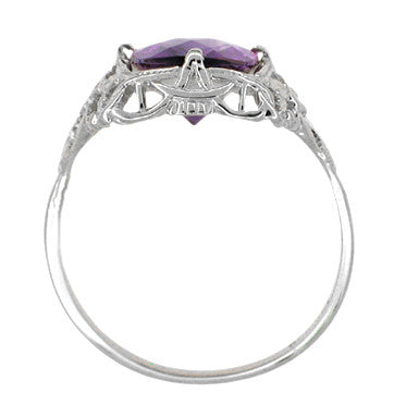 Art Deco Filigree Checkerboard Amethyst Ring in 14 Karat White Gold - Item: R610 - Image: 3