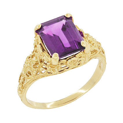 Antique Vintage 14K Yellow Gold Amethyst Solitaire Engagement offers Ring