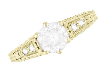 14K Yellow Gold Filigree Art Deco Vintage Style Diamond Engagement Ring -  3/4 Carat