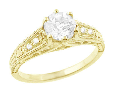 Vintage Diamond Filigree Engagement Ring 14K Yellow Gold, 1.61