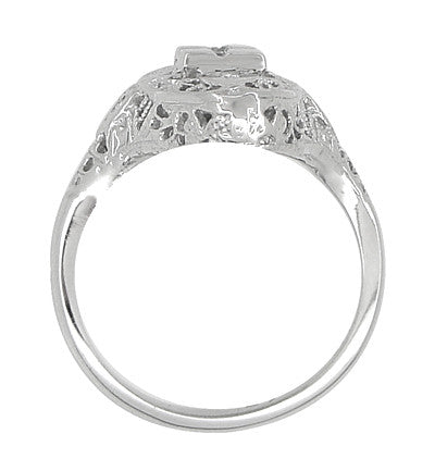 Art Deco Filigree Lozenge Shape Hearts & Diamonds Cocktail Ring in 14 Karat  White Gold