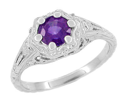 Art Deco Amethyst Duo Filigree Ring in 14K White Gold - Vintage Style ...