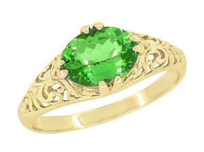 Edwardian Oval Tsavorite Garnet Yellow Gold Filigree Antique Engagement ...