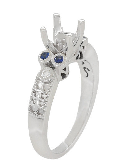 White Gold Sapphire Side Stone Engagement Ring Setting