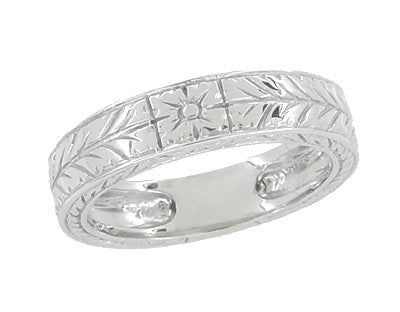 Men's 5mm Wide Vintage Engraved Wheat Art Deco Platinum Wedding Band Ring