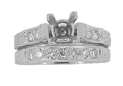 Vintage Art Deco Ring Setting Style - Art Deco 3/4 Carat Crown Scrolls Filigree Engagement Ring Setting in Platinum