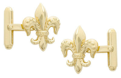 Fleur De Lis Cufflinks with Yellow Gold Finish in Solid Sterling Silver