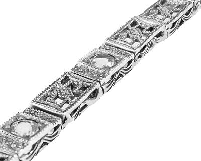 Art Deco Straightline Cubic Zirconia Filigree Bracelet in Sterling Silver