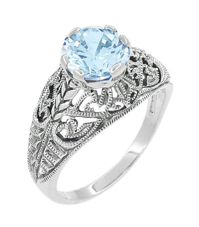 Edwardian Filigree 1.45 Carat Blue Topaz Promise Ring - Sterling Silver ...