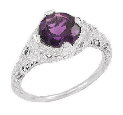 Art Deco Amethyst Promise Ring in Sterling Silver with Engraved Filigr ...