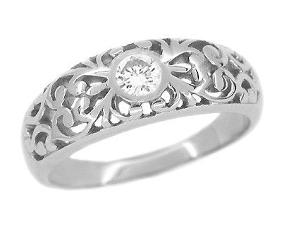 Edwardian Sterling Silver Filigree White Sapphire Band