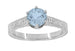 Art Deco Sterling Silver Antique Sky Blue Topaz Crown Promise Ring - Filigree Scroll Engraved